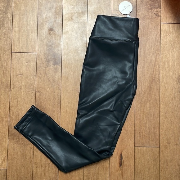 Patrizia Luca Milano faux leather leggings pants XS black shiny fleece lined NWT - Picture 11 of 14